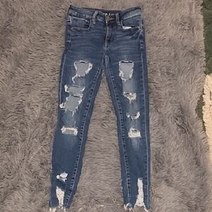 American Eagle Outfitters Ripped Blue Skinny Jeans